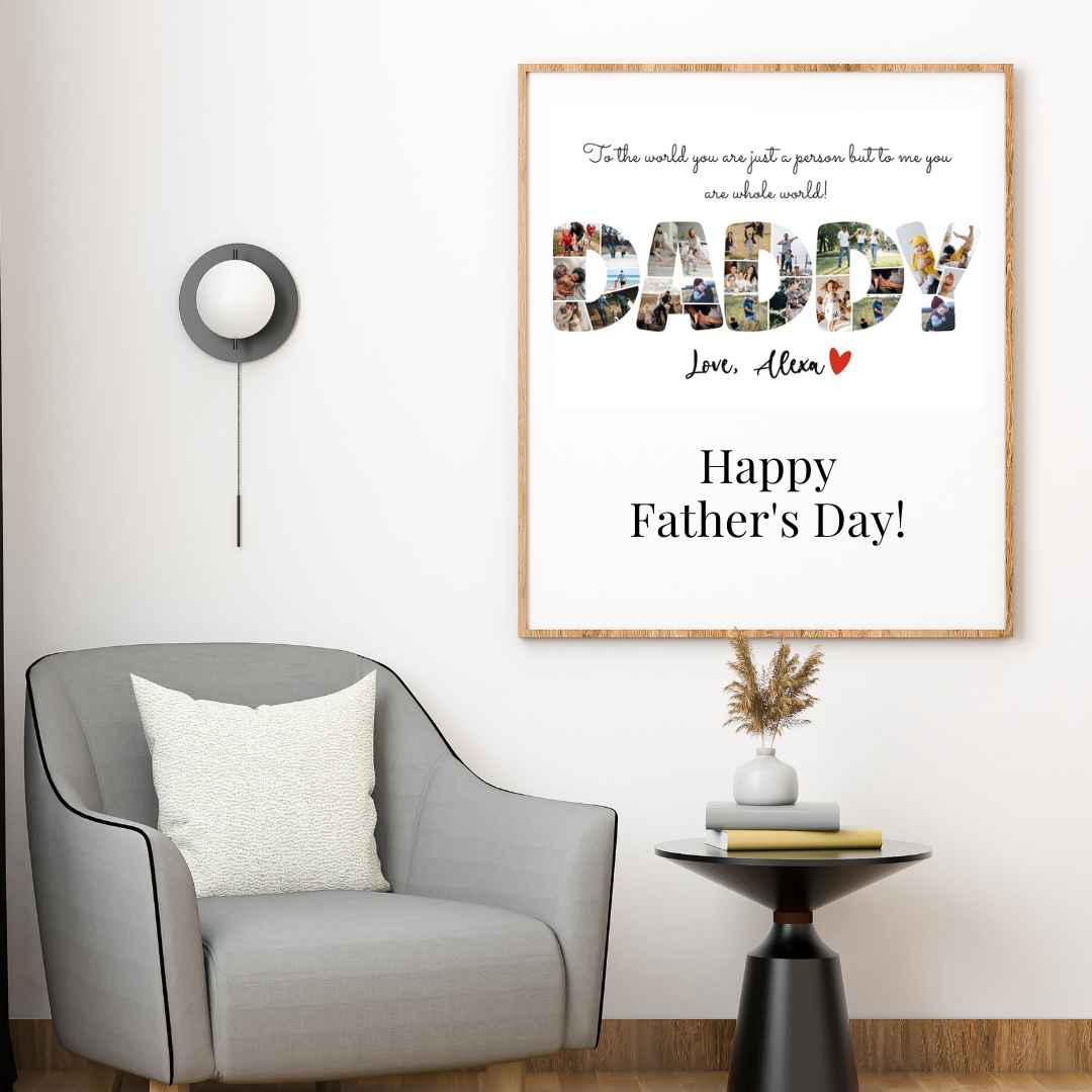 Customized Father's Day Gift, Daddy Photo Collage on Vinyl, Gift For Dad, Personalized Gift for Dad, good Father Day Photo Collage, Framed Print