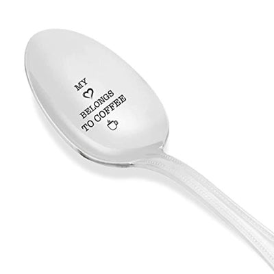 MY HEART BELONGS TO COFFEE -Best present For Coffee Lovers-Unique Gift-Best Selling Engraved Stainless Spoon - BOSTON CREATIVE COMPANY