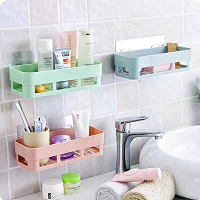 HOME CUBE 2 Pc Multipurpose Kitchen Bathroom Shelf Wall Holder Storage Rack Bathroom Rack Storage Box Strong Magic Sticker Shower Rack Shelf - Random Color (2) - BOSTON CREATIVE COMPANY