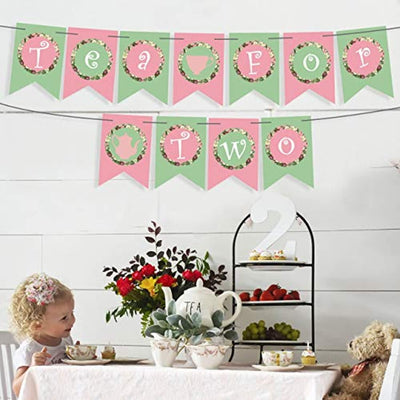 Tea For Two Banner Home Decor Tea Party Decorations -floral Letter Sign Kids Second Princess Birthday Party Decor -Alice Tea Party Decorations -Cardstock Backdrop Girl Kid Evening Teapot Decor - BOSTON CREATIVE COMPANY