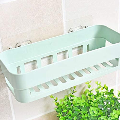 HOME CUBE 2 Pc Multipurpose Kitchen Bathroom Shelf Wall Holder Storage Rack Bathroom Rack Storage Box Strong Magic Sticker Shower Rack Shelf - Random Color (2) - BOSTON CREATIVE COMPANY