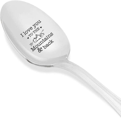 I love you to the mountains and back- engraved spoon- coffer lover- engraved silver ware by Boston creative company - BOSTON CREATIVE COMPANY