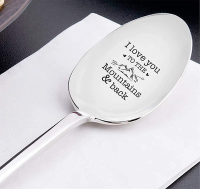 I love you to the mountains and back- engraved spoon- coffer lover- engraved silver ware by Boston creative company - BOSTON CREATIVE COMPANY