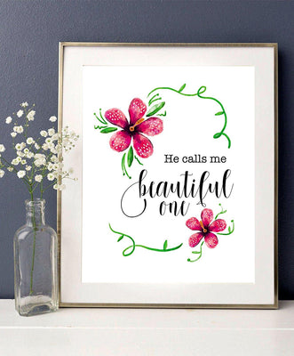 He calls me beautiful - Christian wall art - Scripture wall art - Nursery girl art - printable art - Floral wall art - Girls Room Decor - BOSTON CREATIVE COMPANY