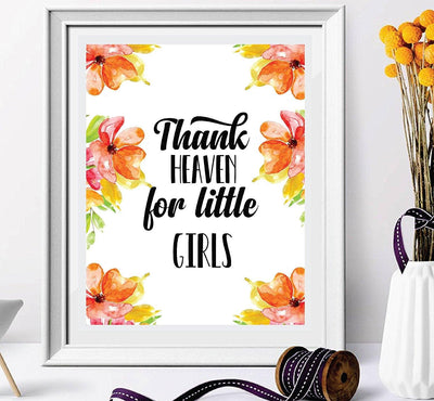 Thank Heaven For Little Girls - wall art - Nursery Décor - Nursery Wall Art - Nursery Quote - Girl Nursery Decor - Wall Decor-kids room decor-Peach Nursery print Watercolor floral wreath - BOSTON CREATIVE COMPANY