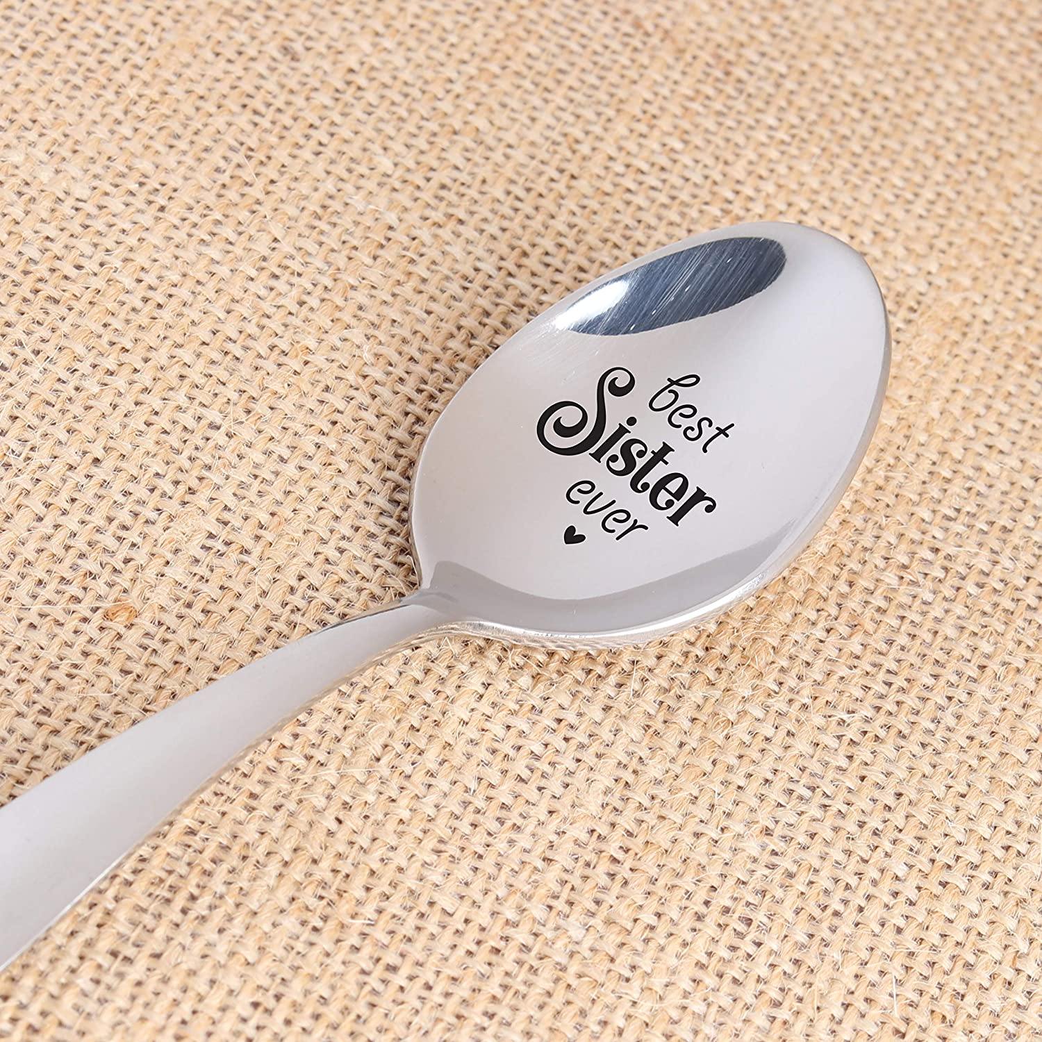 Ludlz Stir Your The Think of Me - Stainless Steel Espresso Engraving Spoons for Friend Girlfriend Sister Gift Ideas Sister Birthday Gifts and Coffee